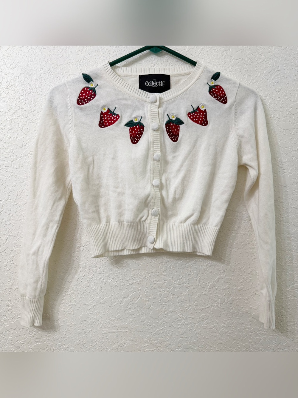 Collectif Cropped Cardigan with Red Strawberry Embroidery Size US 4
